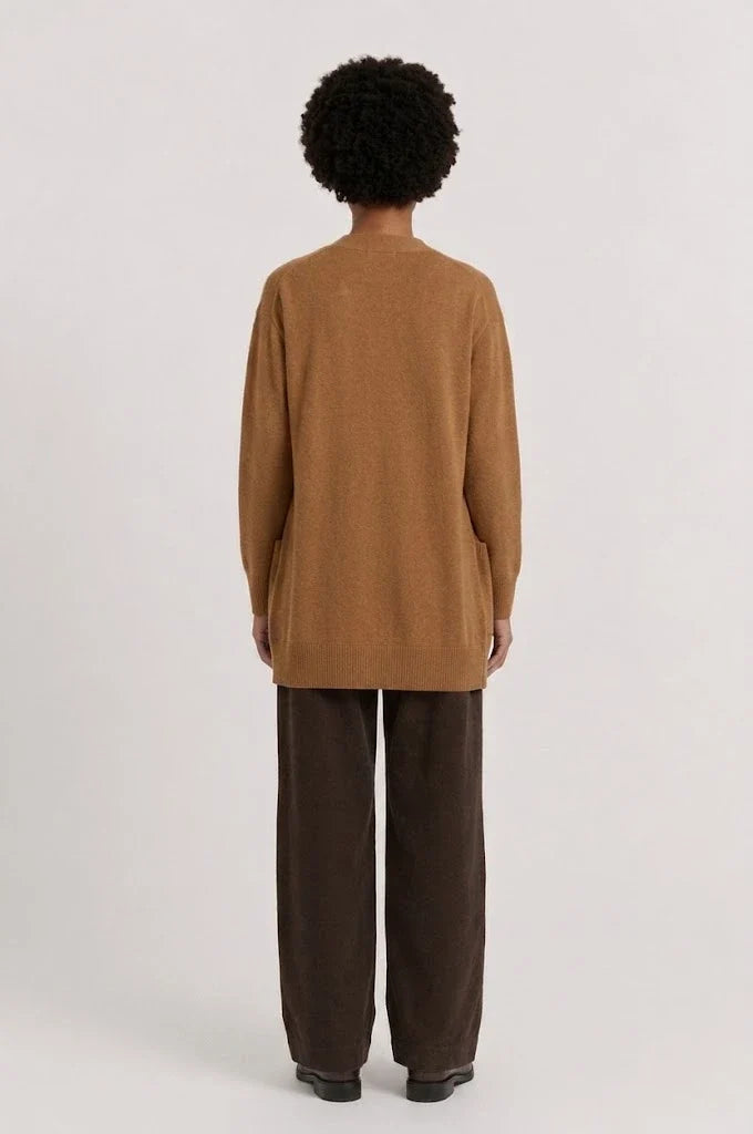 Toffee Wool-Cashmere Long Cardigan