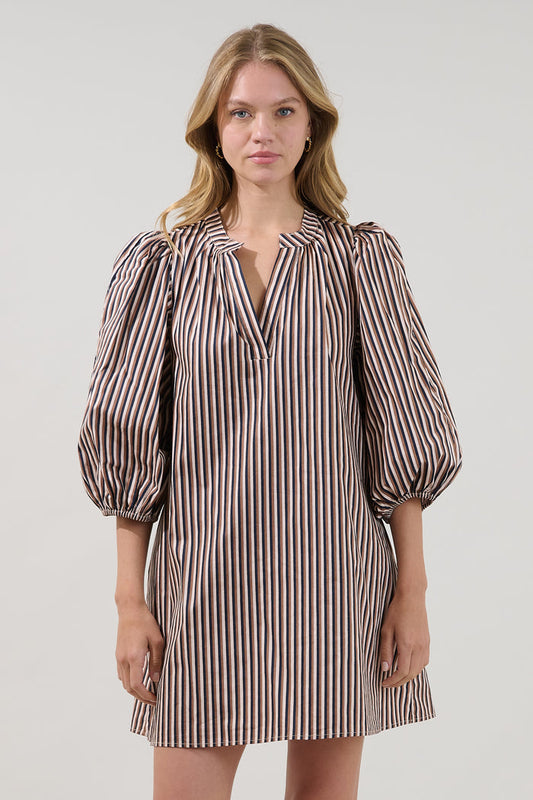 Victoria Shift Split Neck Mini Dress Tiramisu