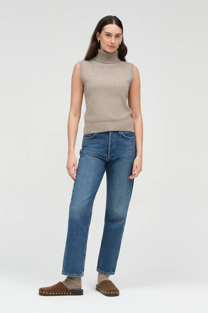 Warm-Oatmeal Wool-Cashmere High-Neck Tank