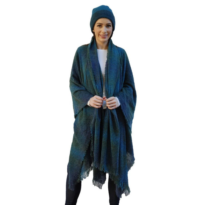 Teal Check - Lambswool Ruana