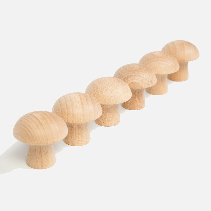 Wooden Natural Mushrooms - 6 Pieces