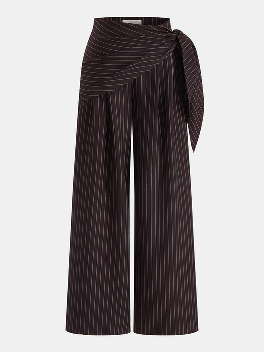 Wrap Tie-Waist Pinstripe Wide-Leg Pants